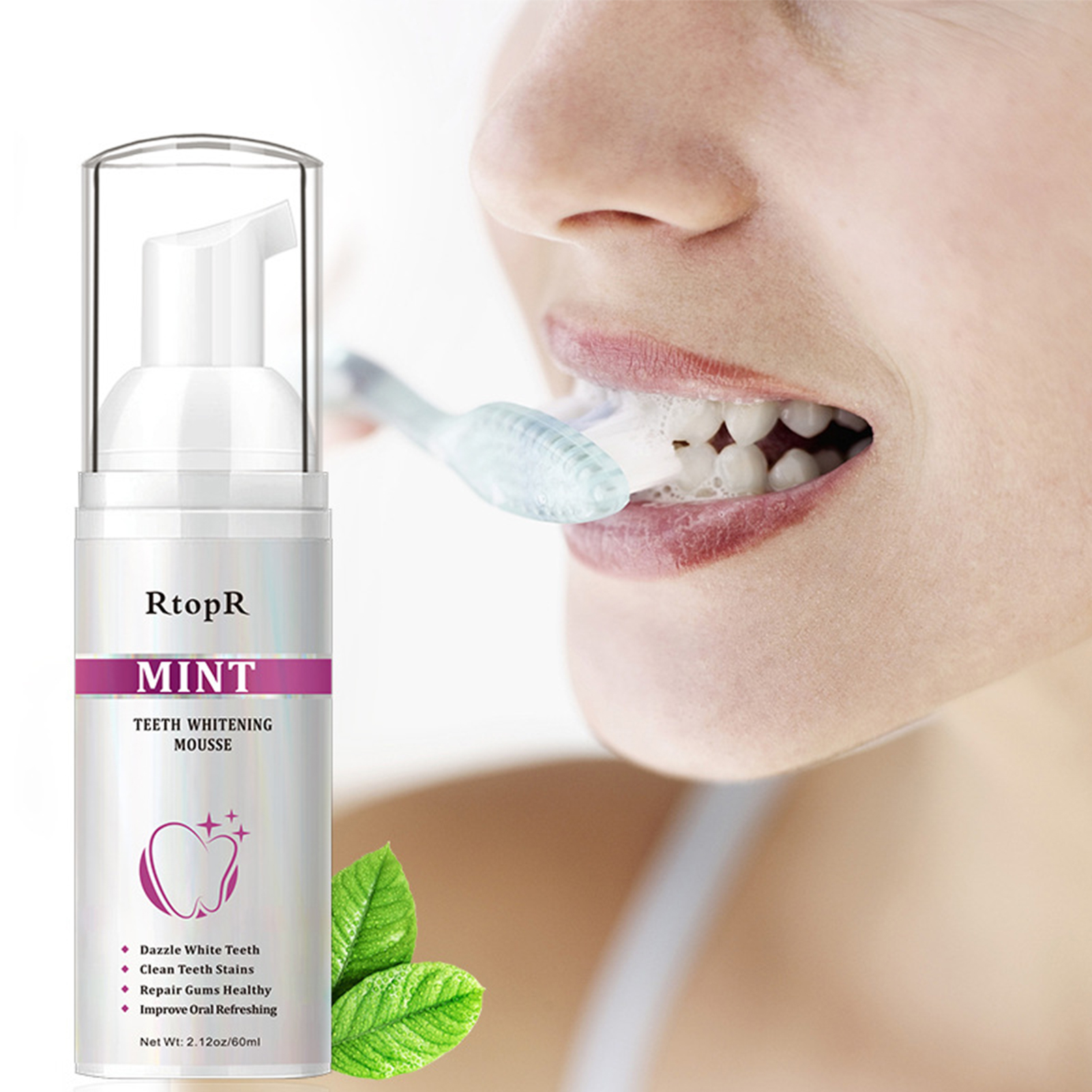 Teeth Whitening Mousse - Zahnaufhellungsmousse, Minzschaum, Zahnpasta, Zahnreinigungsmousse, entfernt Flecken,