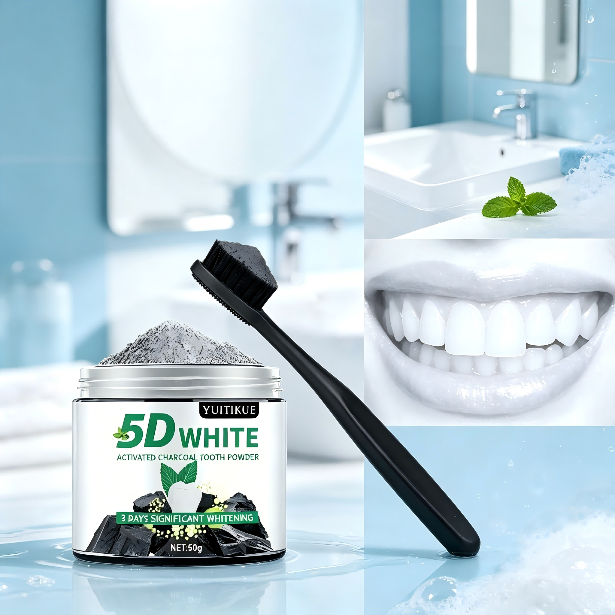 Teeth Whitening App - YUlTlKUE 5D Weißes Aktivkohle-Zahnpulver Natürliche Zahnaufhellung