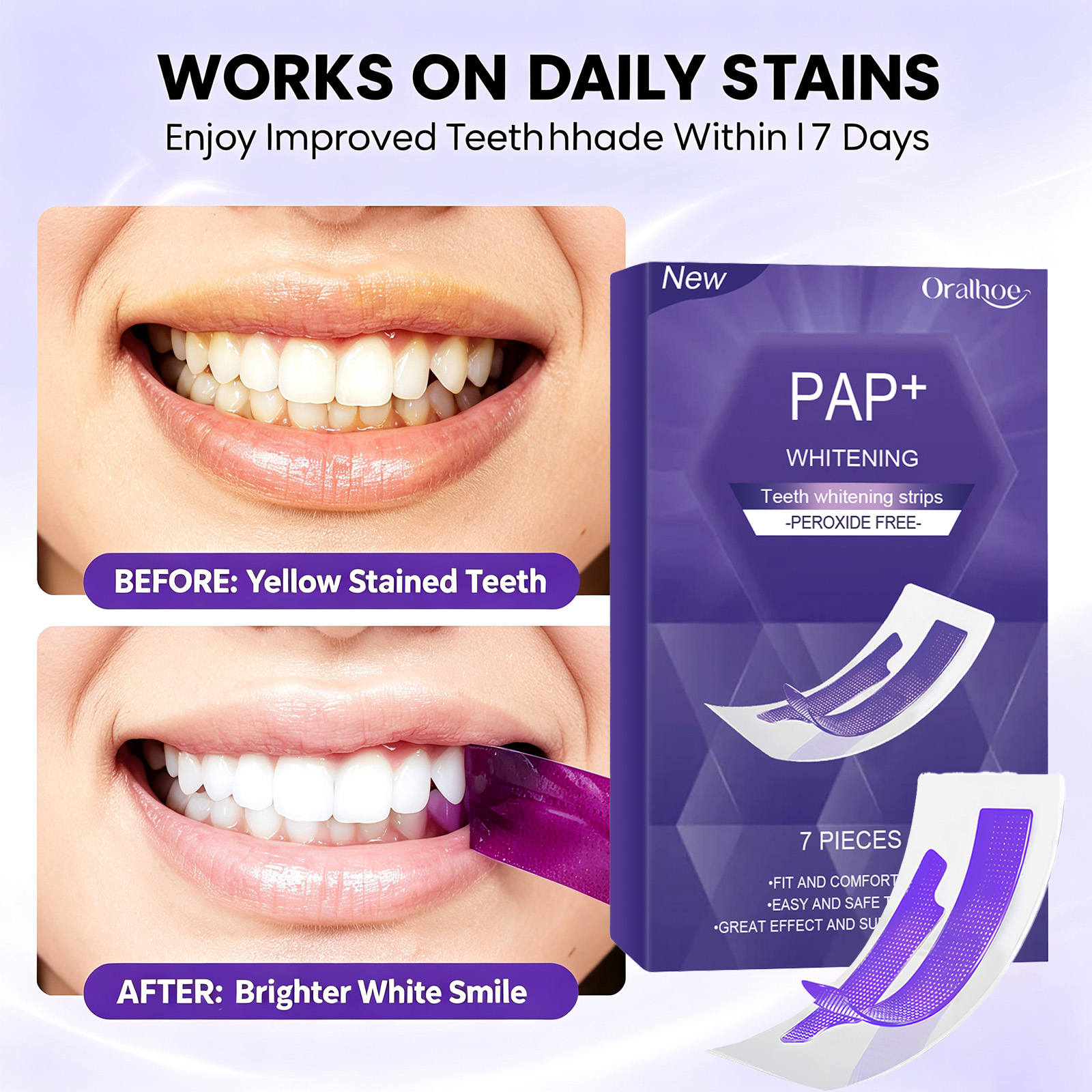 Teeth Whitening In Office - Fortschrittliche Lila Zahnaufhellungsstreifen Farbkorrigierendes System Zahnschmelz-Schonender