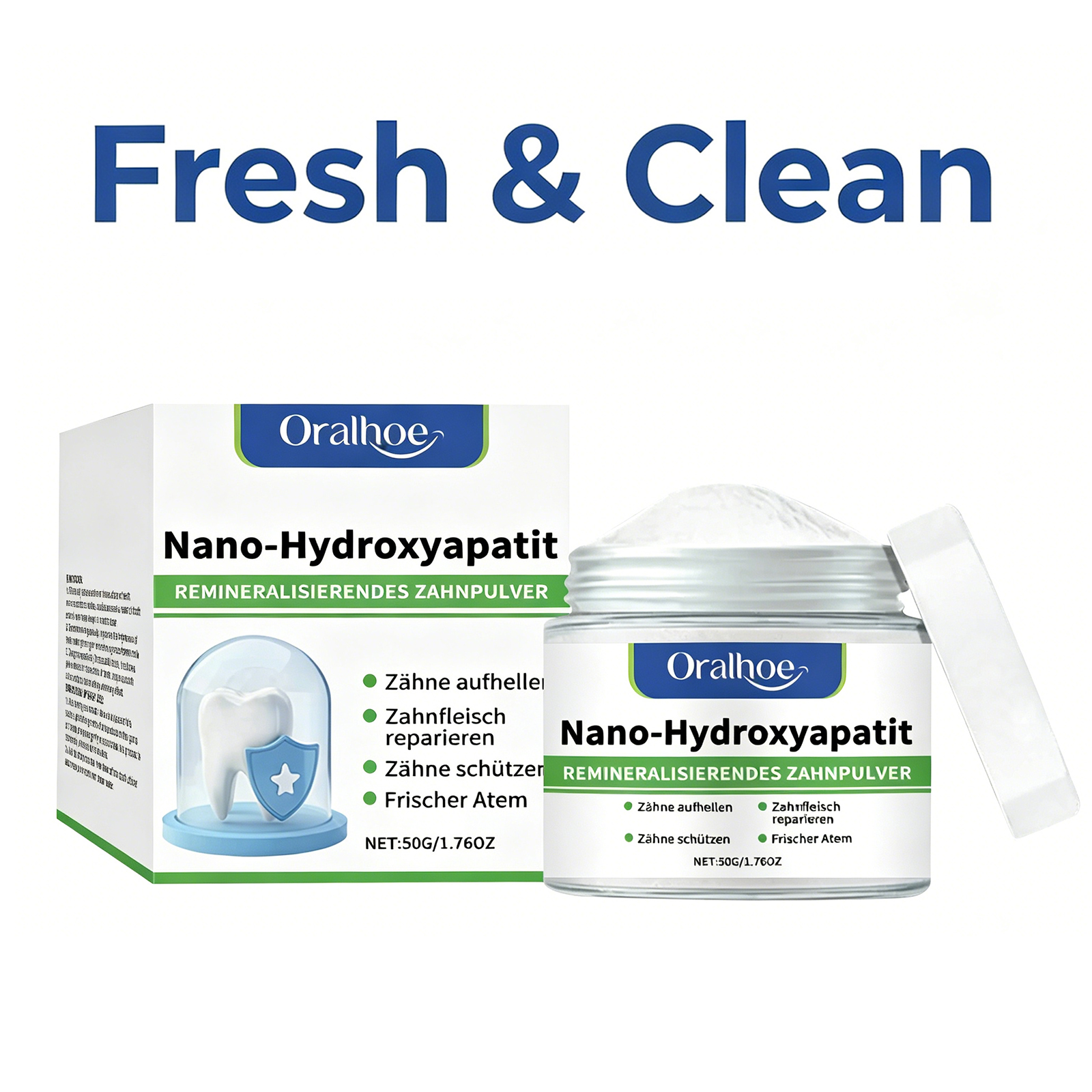 Teeth Whitening App - 50g Nano-Hydroxyapatit Zahnpulver Aufhellend Zahnstein-Entferner Fleckenentfernung