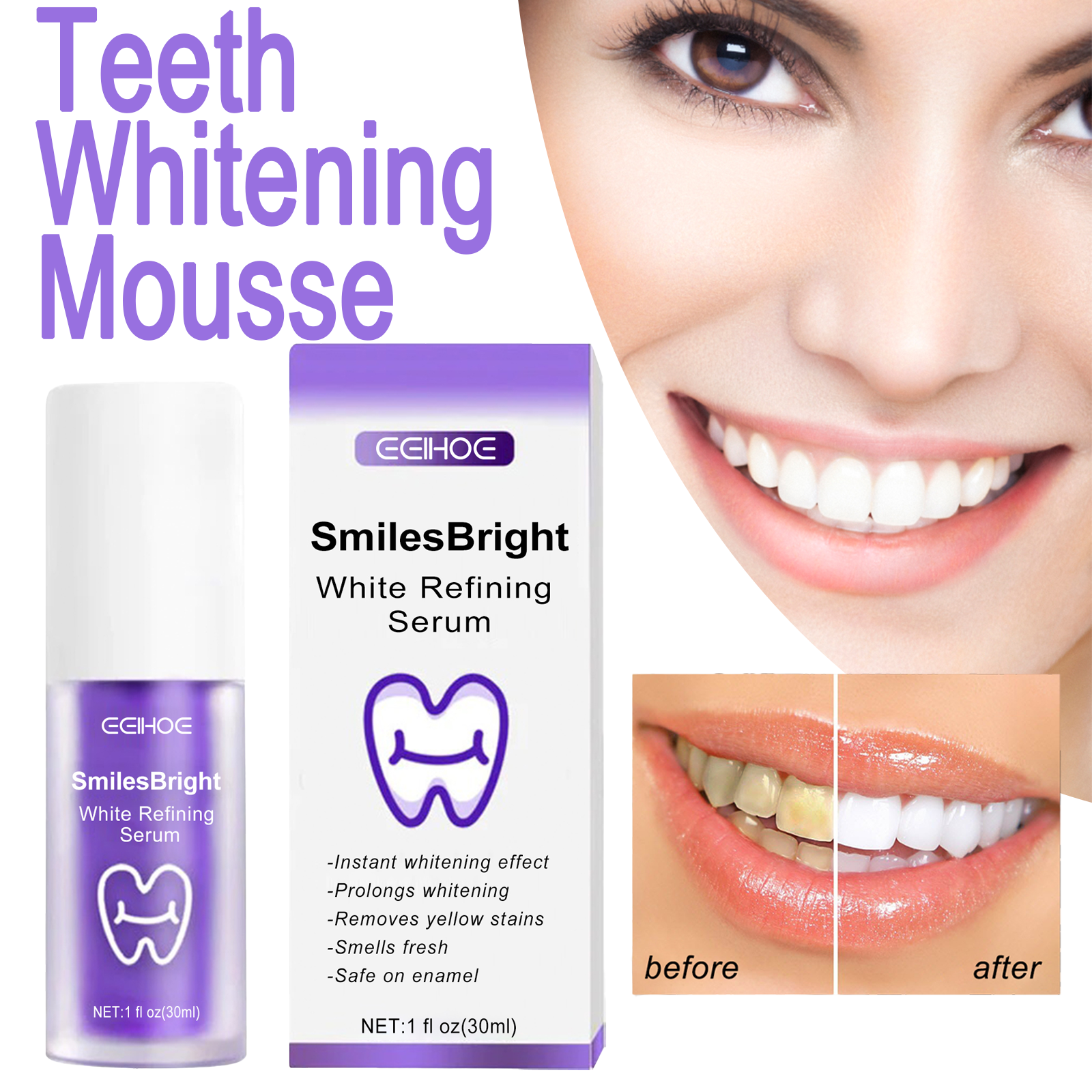 Teeth Whitening Mousse - EELHOE Smiles Bright White Refining Serum