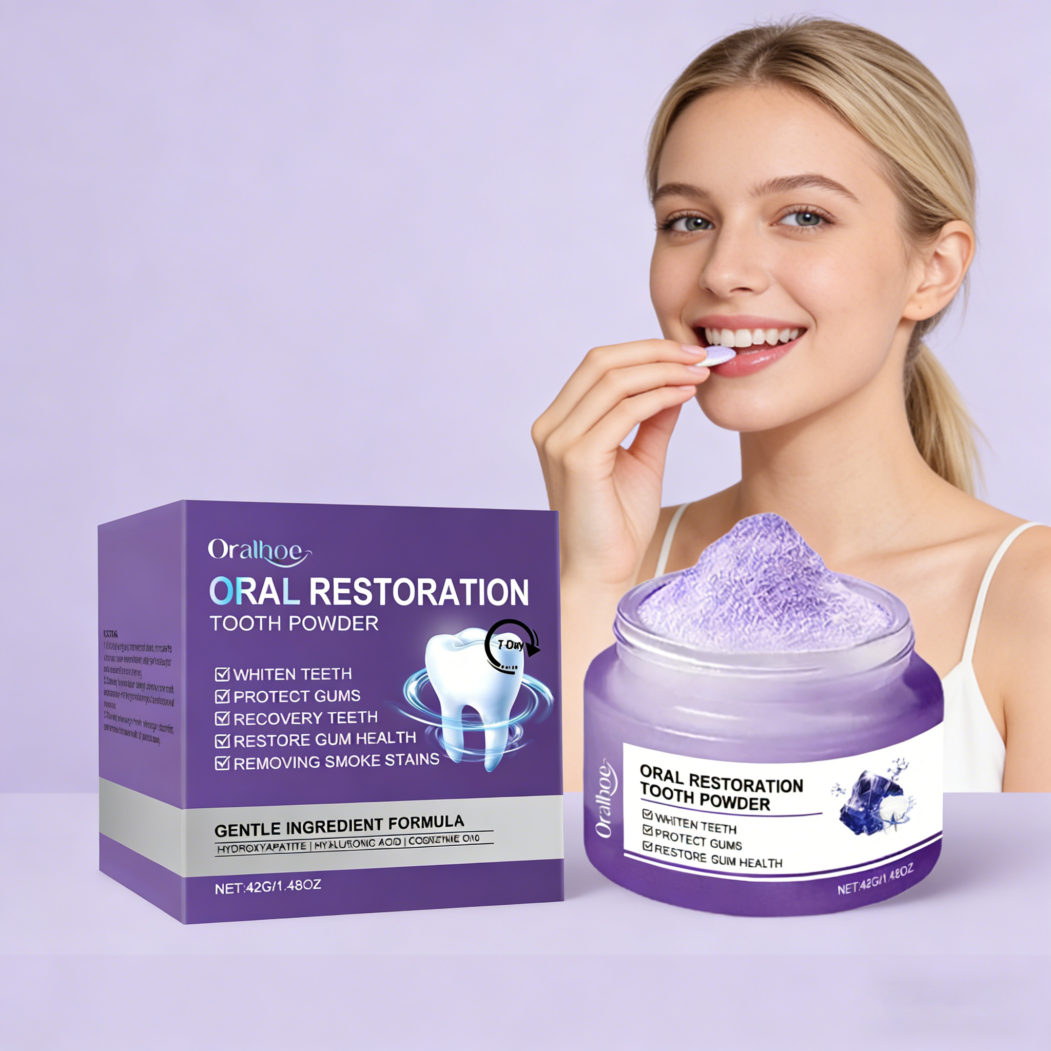 Teeth Whitening Or Bleaching - ORALHOE Zahnrestaurationspulver Lila Zahnbleichung Mundhygiene Pflege