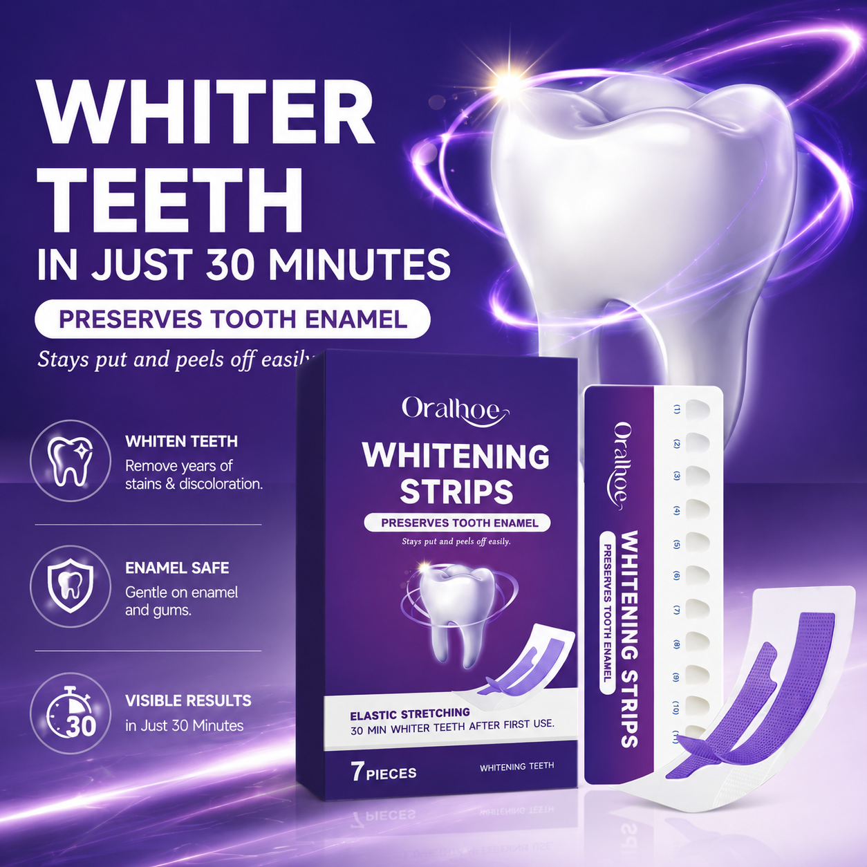 Teeth Whitening Gel Refills - Lila Zahnaufhellungsstreifen: 30-Minuten-Mundreinigungsgel zur Entfernung von