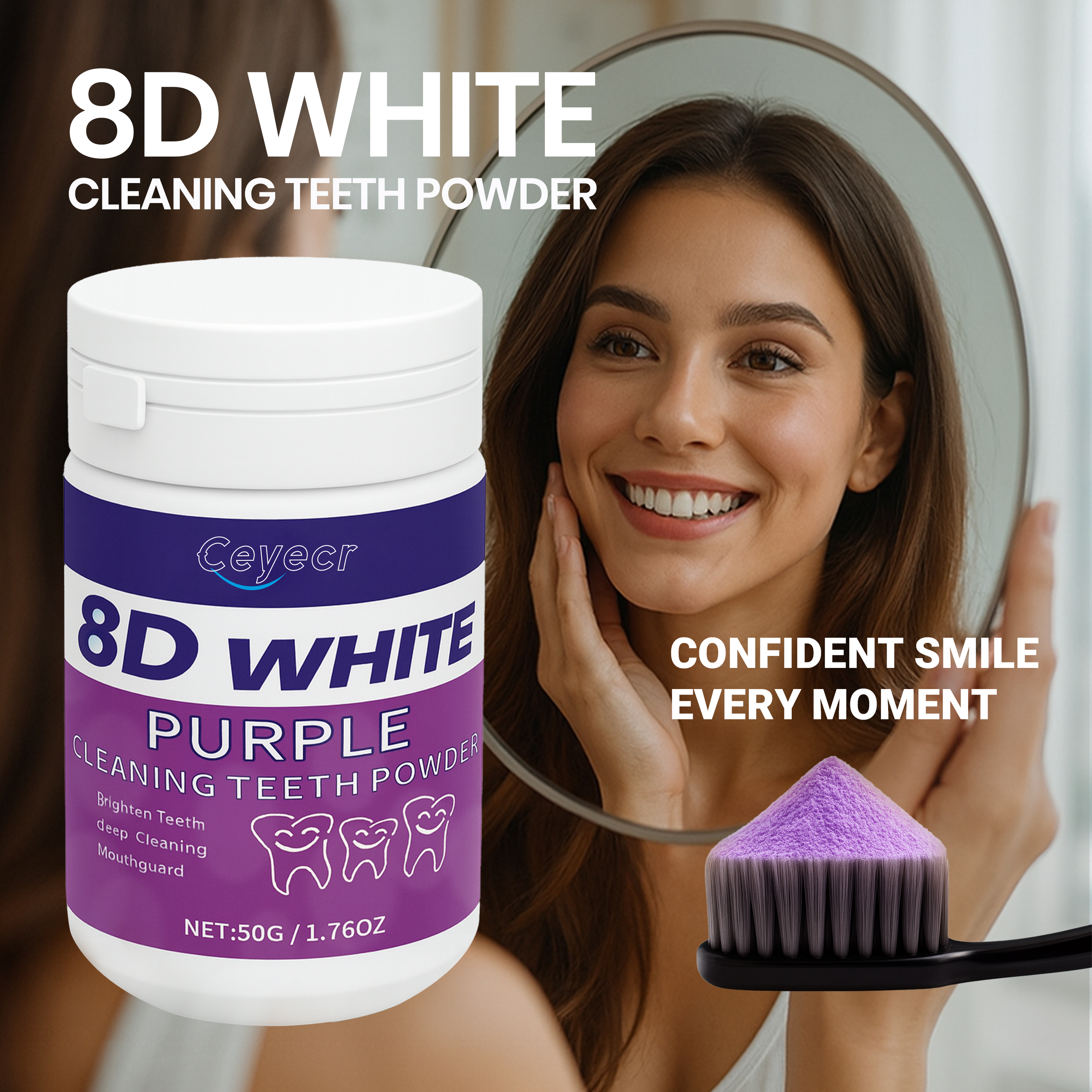 Teeth Whitening Q&M - 8D weißes Zahnaufhellungspulver, 50 g/1,76, Unzen