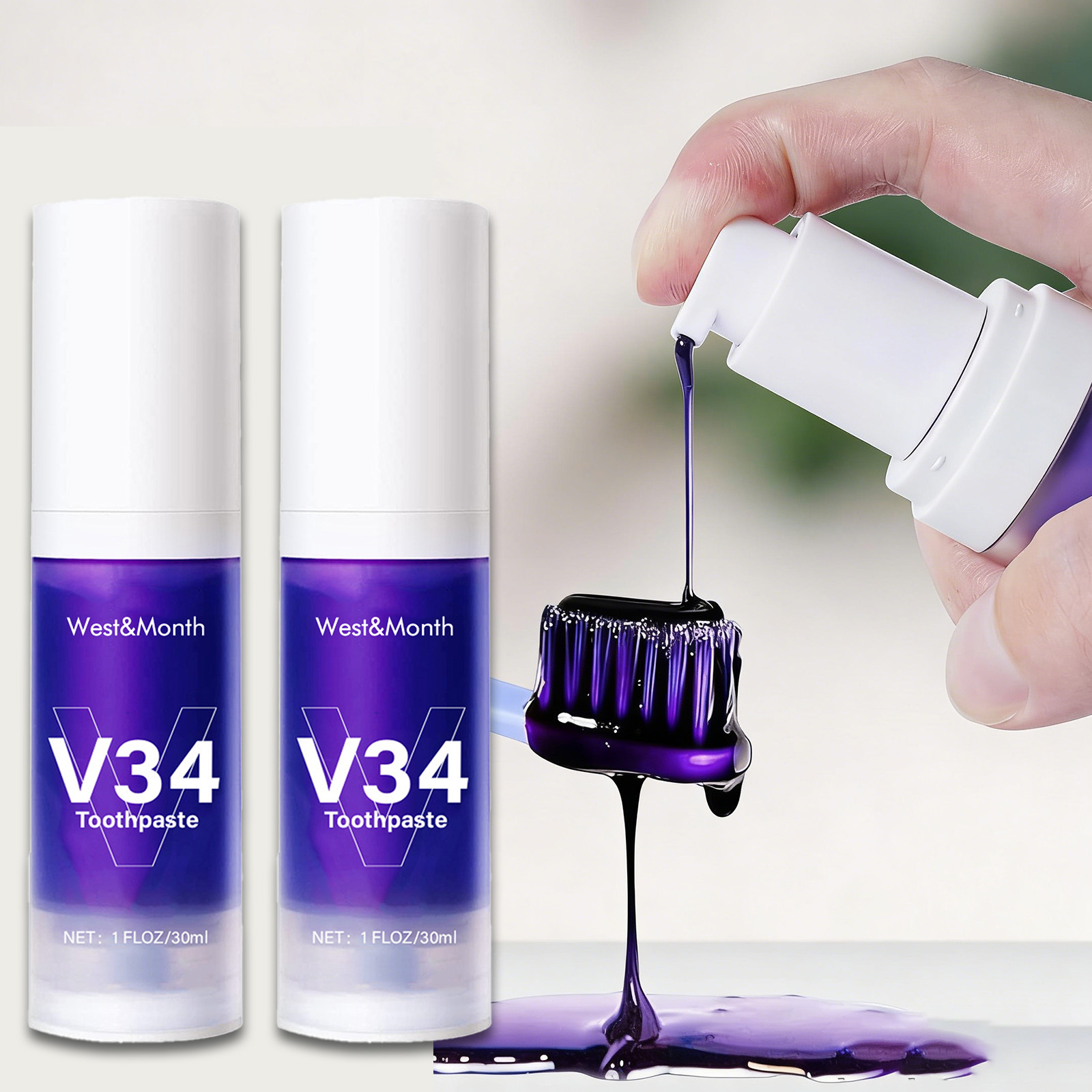 Teeth Whitening Mousse - V34 Zahnaufhellungs-Zahnpasta, 30 ml, intensiver Fleckenentferner