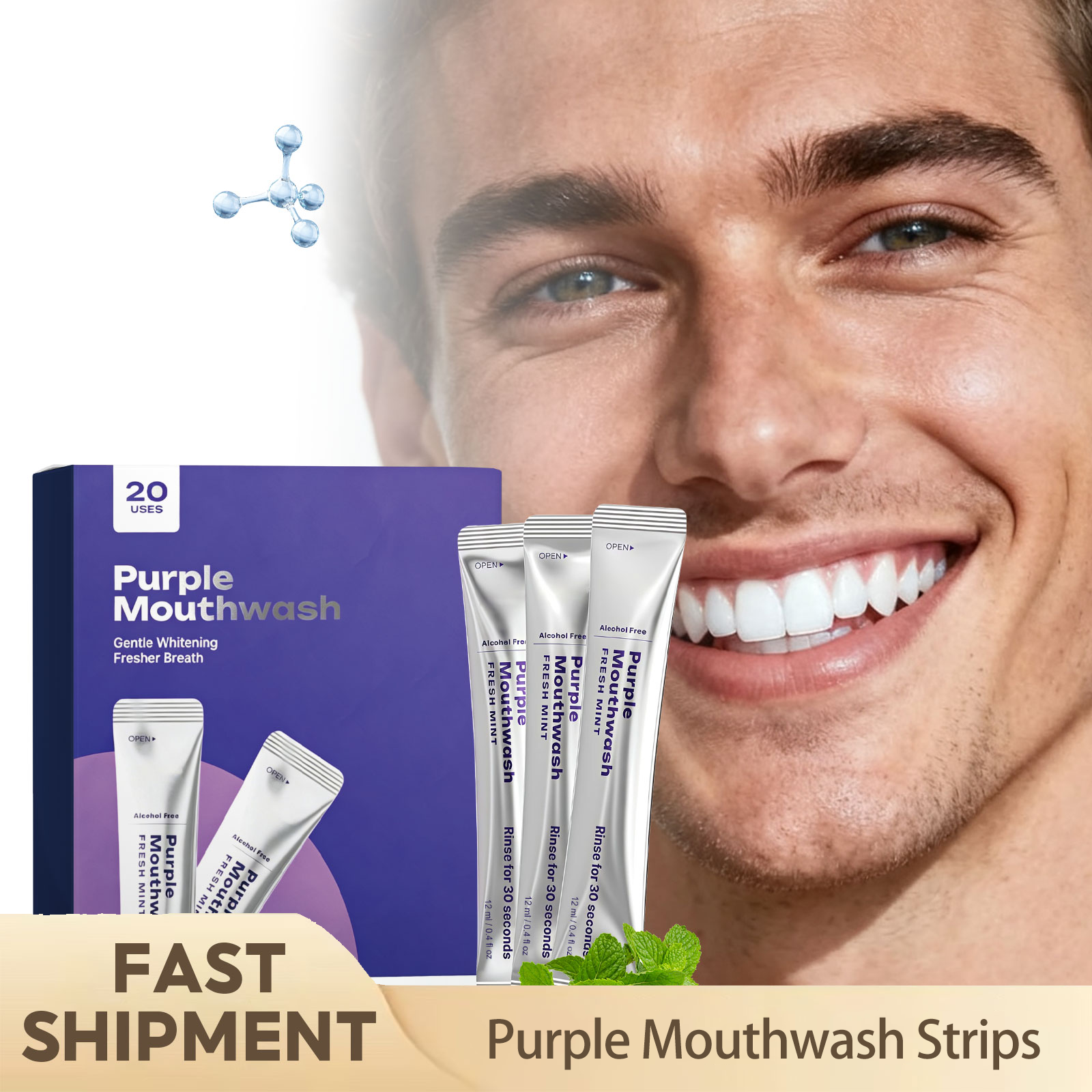 Teeth Whitening Promotion - Lila Mundspülstreifen zur Unterstützung der Zahnfleischgesundheit,