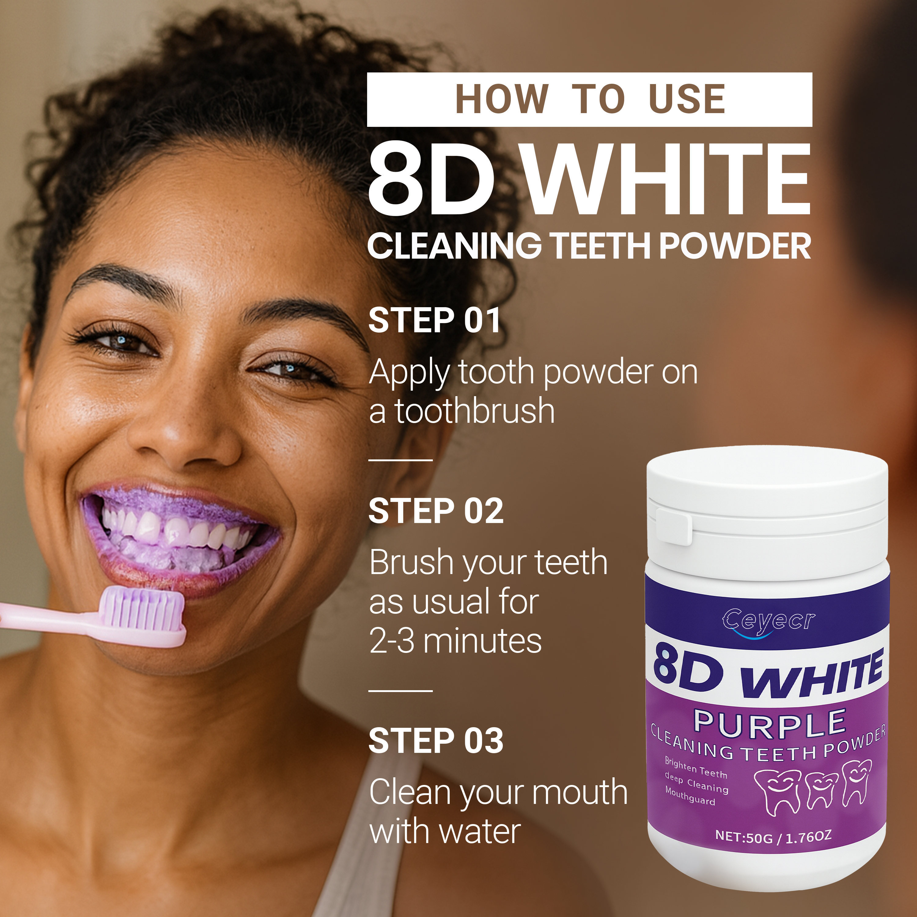 8D weißes Zahnaufhellungspulve – Teeth Whitening Q&M Bewertung und Preis