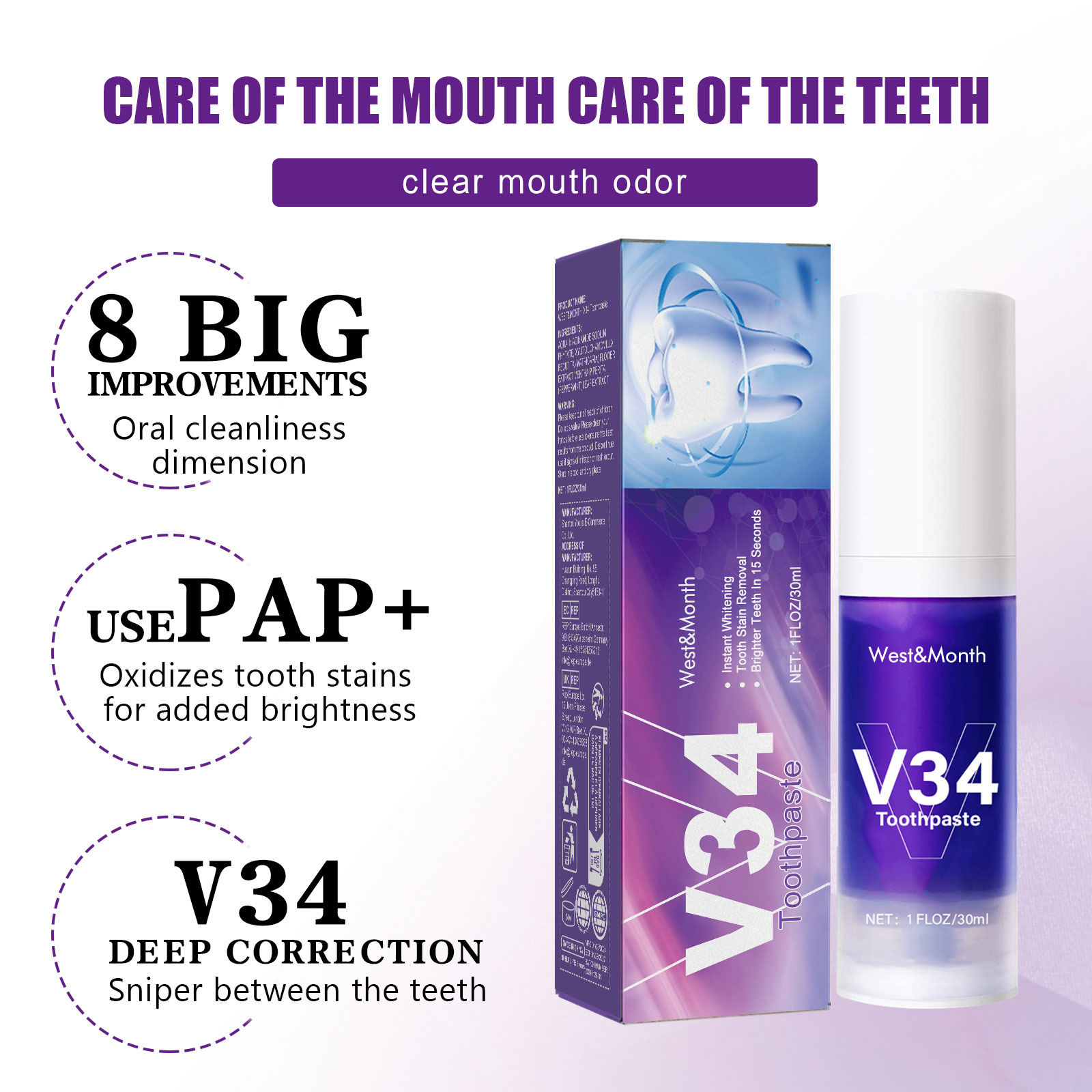 V34 Zahnaufhellungs-Zahnpasta, – Teeth Whitening Mousse Bewertung und Preis