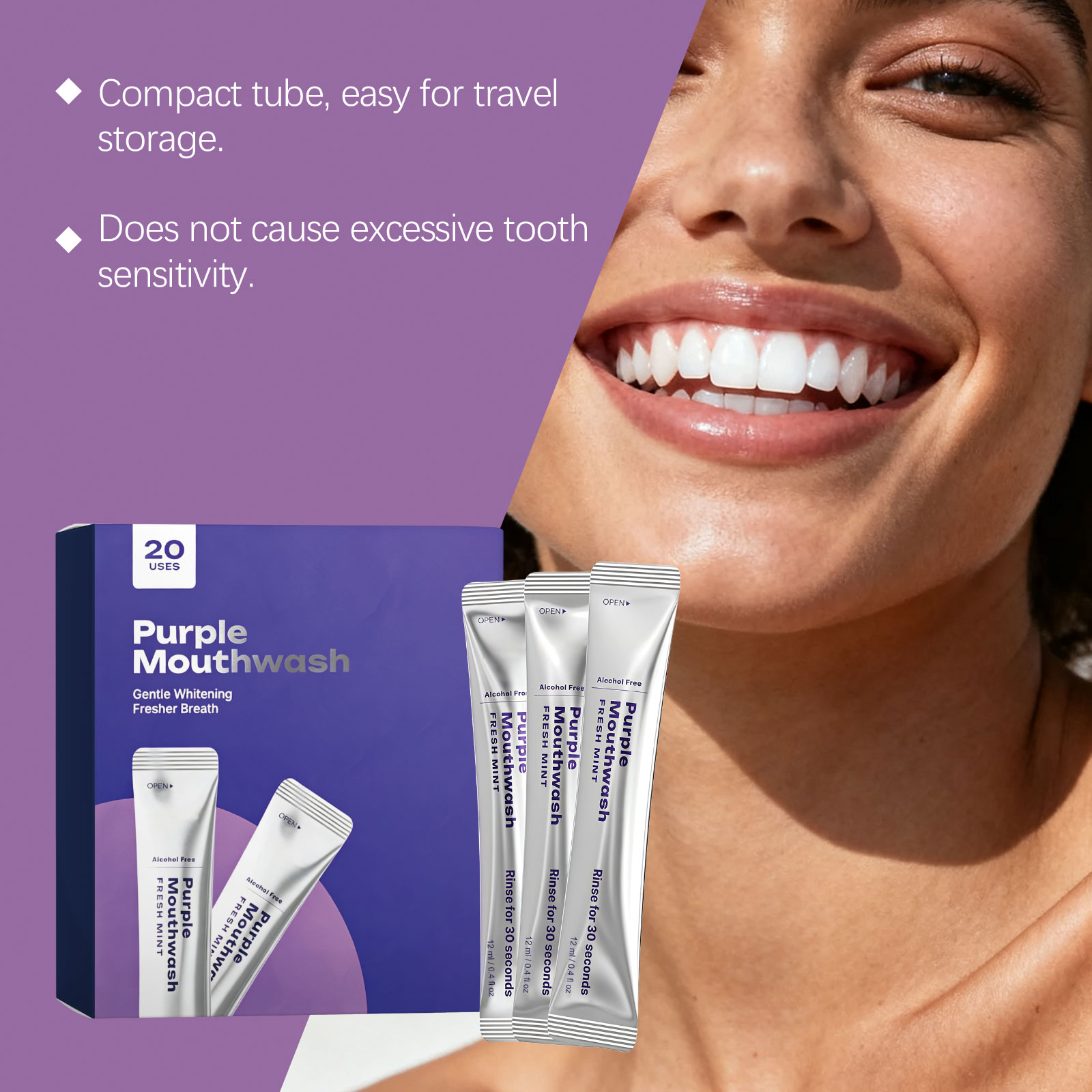 Lila Mundspülstreifen zur Unte – Teeth Whitening Promotion Bewertung und Preis
