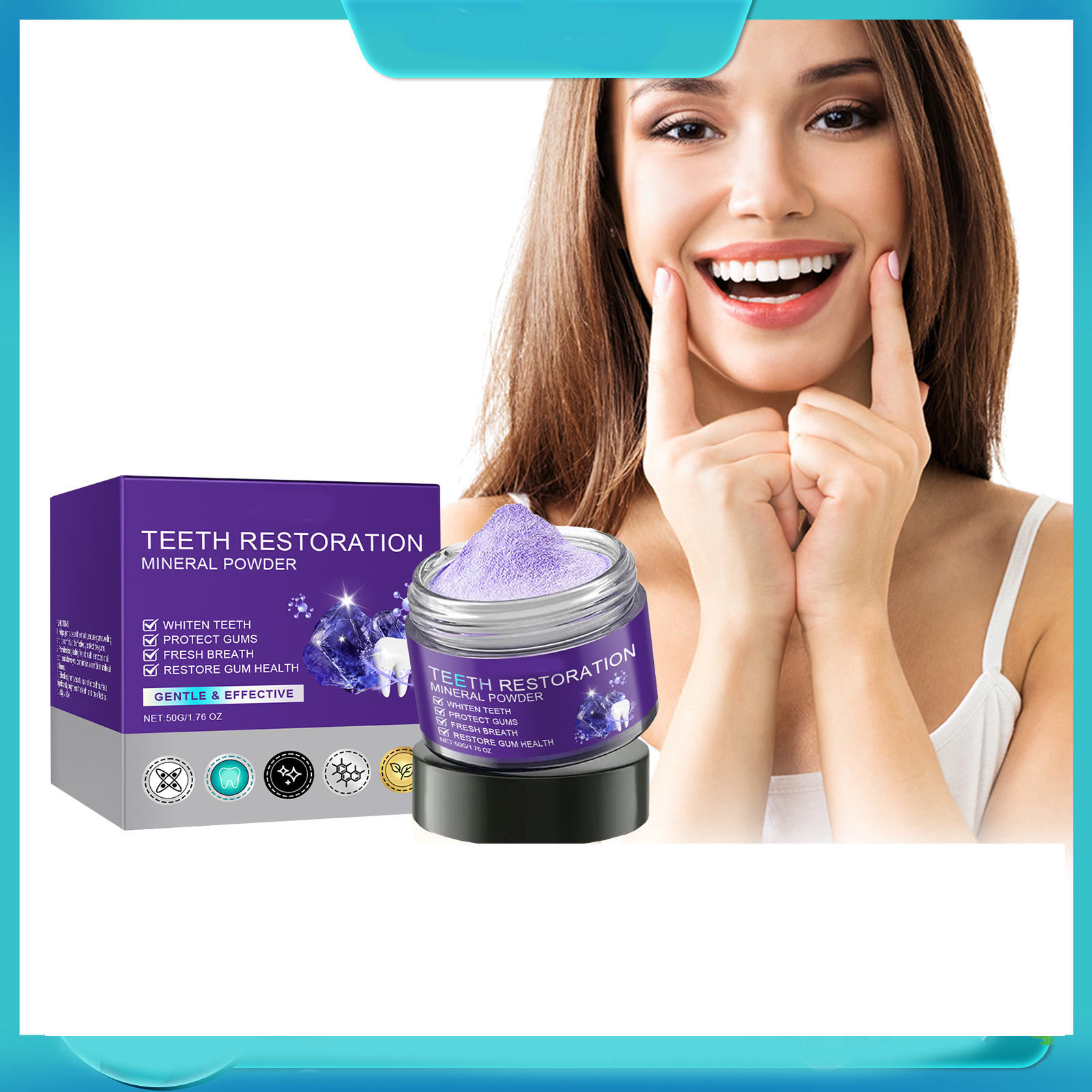 Lila Zahnrestaurations-Mineral – Teeth Whitening App Bewertung und Preis